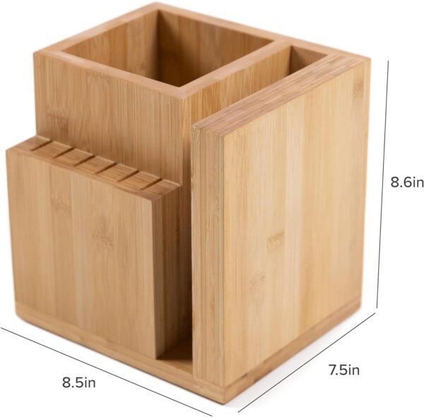Bamboo Magnetic Knife Block and Cooking Utensil Holder, Sleek Storage for Chefs Knives, Steak Knives, Spatulas, Scissors, Non-Slip Rubber Feet, Easy to Clean, Kitchen Countertop Organizer - Image 6