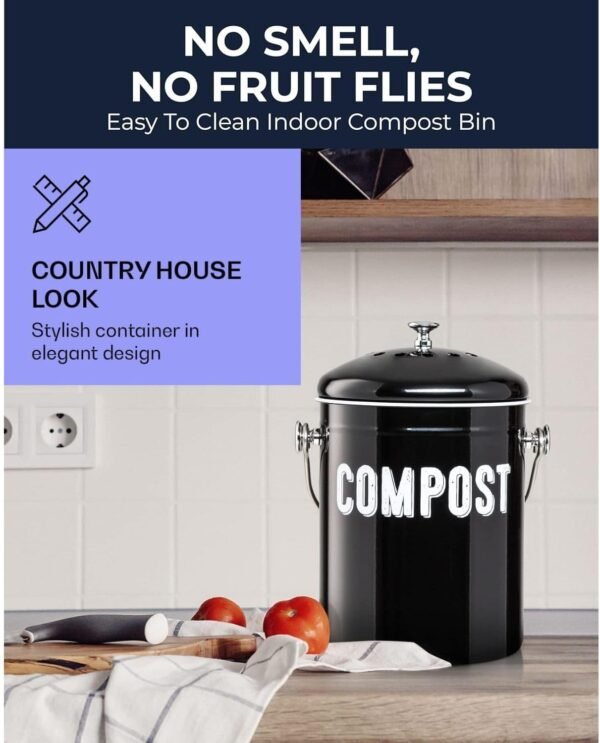 Granrosi Countertop Compost Bin Kitchen - 1.3 Gal Indoor Compost Bucket with Lid for Kitchen; Farmhouse Rust Proof & Odorless Kitchen Compost Bin for Countertop; 3 Charcoal Filters; Small Compost Bin - Image 4