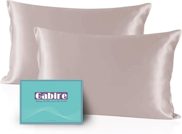Mulberry Silk Pillowcases Set of 2, Both Sides Real Silk Pillowcase for Hair and Skin Prevent Acne Pillowcase Organic Silk Pillowcase 2 Pack with Hidden Zipper, Apricot Grey, Standard (20"×26")