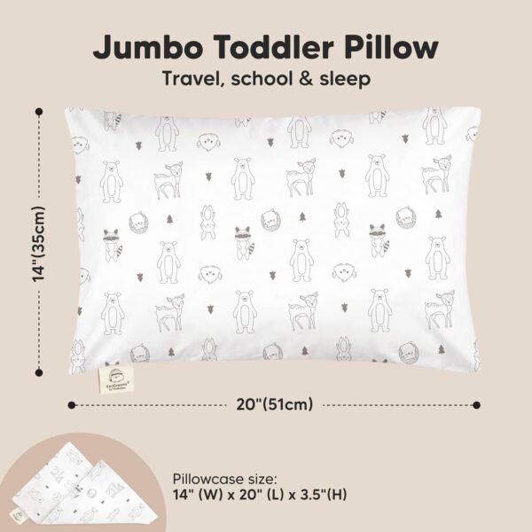 KeaBabies Toddler Pillow with Pillowcase, Jumbo 14X20 - Soft Organic Cotton Toddler Pillows for Sleeping - Machine Washable - Perfect for Travel, Toddler Bed Set (Keafriends) - Image 3
