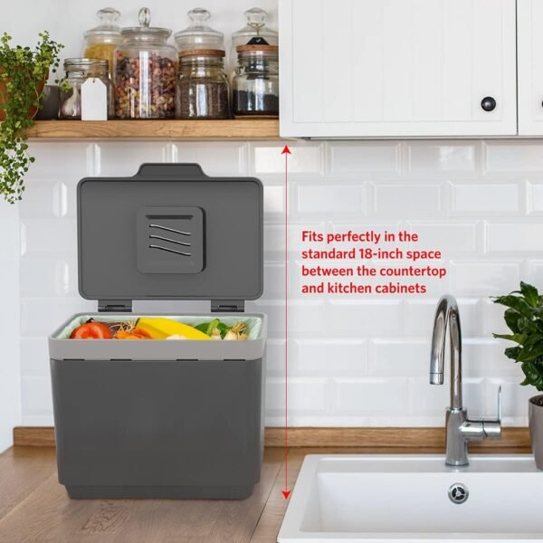 GLAD Compost Bin for Kitchen, 1.5 Gallon | Plastic Container with Removable Inner Basket, Bag Storage Holder, and Carbon Odor Blocking Filters, Gray - Image 7