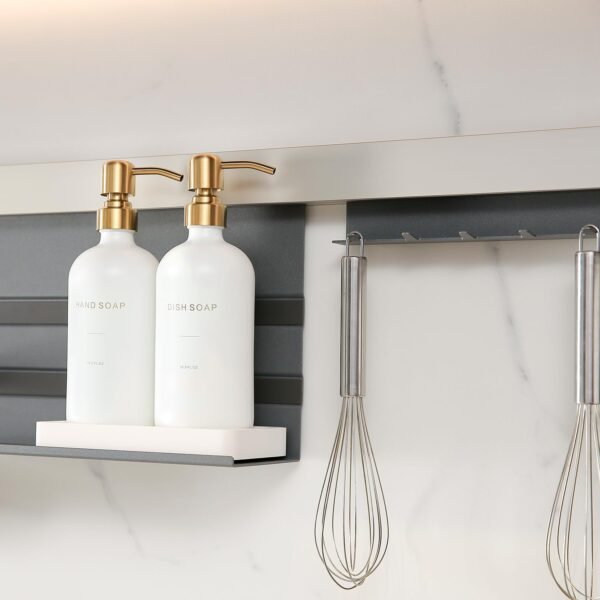 Gold Soap Dispenser Set, Glass Soap Dispenser with Gold Stainless Steel Pump, Perfect for Modern Kitchen Counter Decor. (Gold) - Image 4