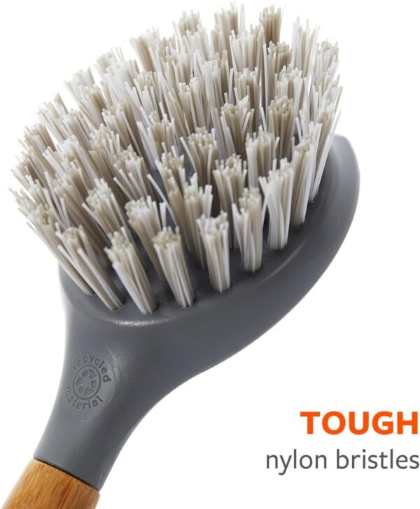 Full Circle Tenacious C Bamboo Dish Brush and Scraper - Kitchen Cleaning Tool Set for Cast Iron Cookware, Dishes, Pots, Sinks - Tough Nylon Bristles, Scrub Brushes with Handle - Image 9
