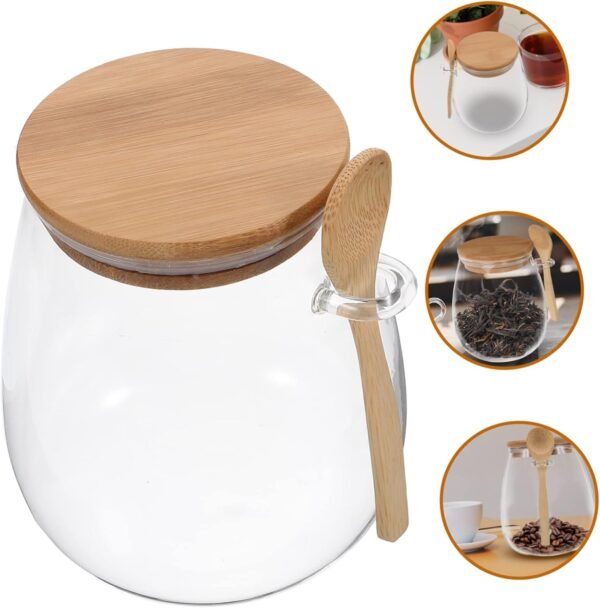 MAGICLULU Glass Jar Honey Container Household Storage Canister Bar Stash Clear Take Out Containers with Lids Honey Syrup Dispenser Condiment Pots Hamper with Lid Pantry Basket Labels Wood - Image 9