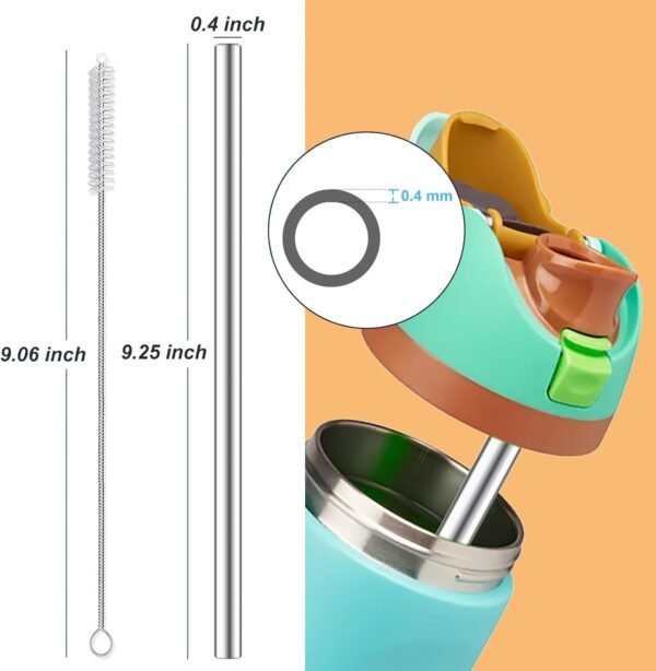 4Pcs Replacement Stainless Steel Straws Compatible with Owala Water Bottle 40oz Reusable Straws with 2 Cleaning Brushes Metal Straw Replacement Compatible with Owala Freesip (23.5cm for 40oz) - Image 4