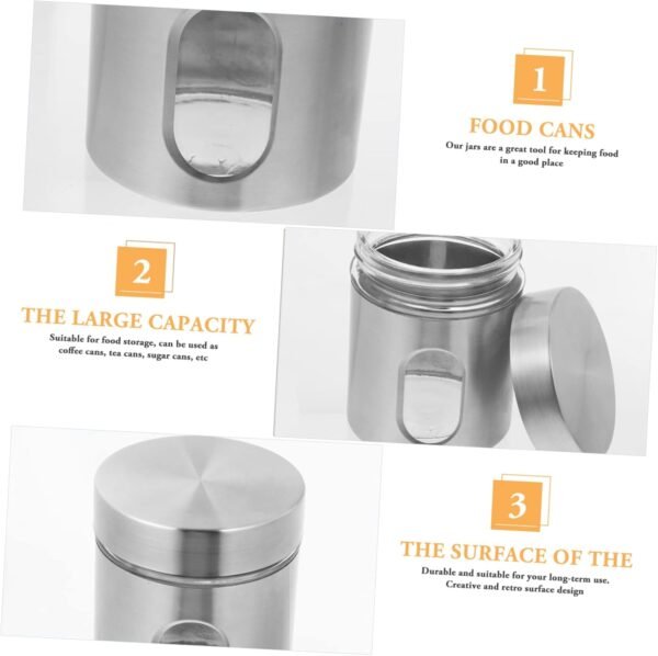 MAGICLULU 1pc Stainless Steel Storage Tank Coffee Container Window Spice Jar Kitchen Storage Jar Bulk Flour To Go Food Containers with Lids Dry Nuts Bottle Tea Tin Tea Canister Silver Glass - Image 2