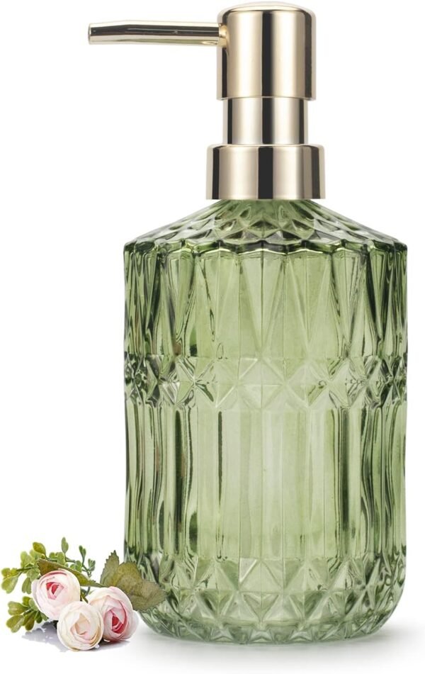 Glass Soap Dispenser Hand Soap Dispenser 12oz/390ml Soap Dispenser Bathroom Kitchen Soap Dispenser/Lotion Dispenser with ABS Plastic Pump Clear Soap Dispenser Green