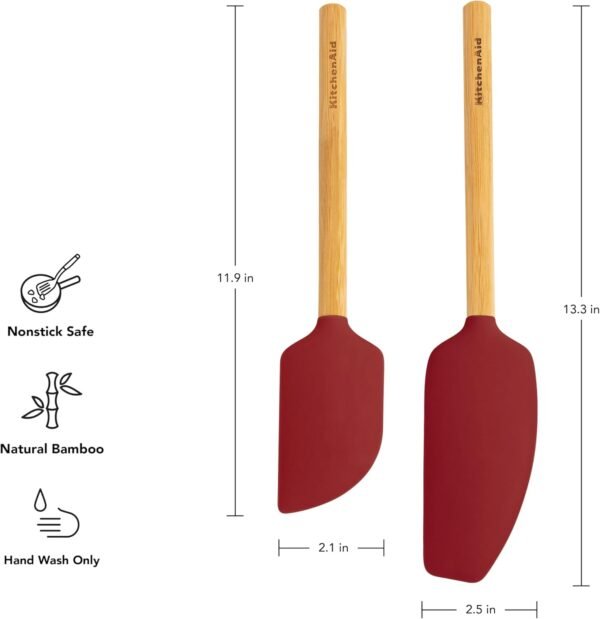 KitchenAid Bamboo Spatula Set, Empire Red, 2-Piece - Image 2