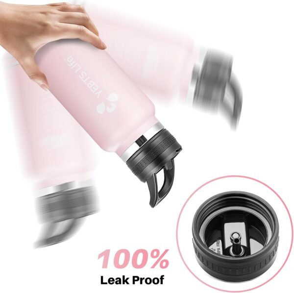 Insulated Water Bottle With Straw,32 oz Vacuum Insulated Stainless Steel Sports Water Flask with 2 Lids & 2 Straws,Keeps Cold and Hot,Metal Water Bottle Wide Mouth for Gym Travel Camping (Pink, 32oz) - Image 4