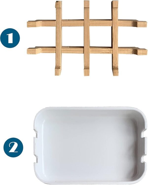 Aoheuo Modern Bamboo Fiber soap Holder and soap Dish Combination (Removable),5.12 Long by 3 Wide, 0.98 inches high, Used in Kitchens, bathrooms, and bar Sinks (White(2 Pack)) - Image 5