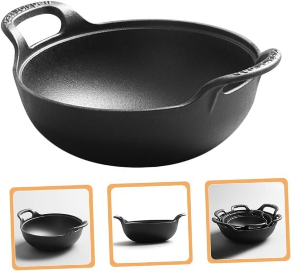 Outdoor Cast Frying Pan Chafing Dish Camping Cookware Griddle Pan Fondue Pot Old Frying Pot Outdoor Saucepan Iron Pots Camping Pot Hanging Pot for Cooking Black - Image 3