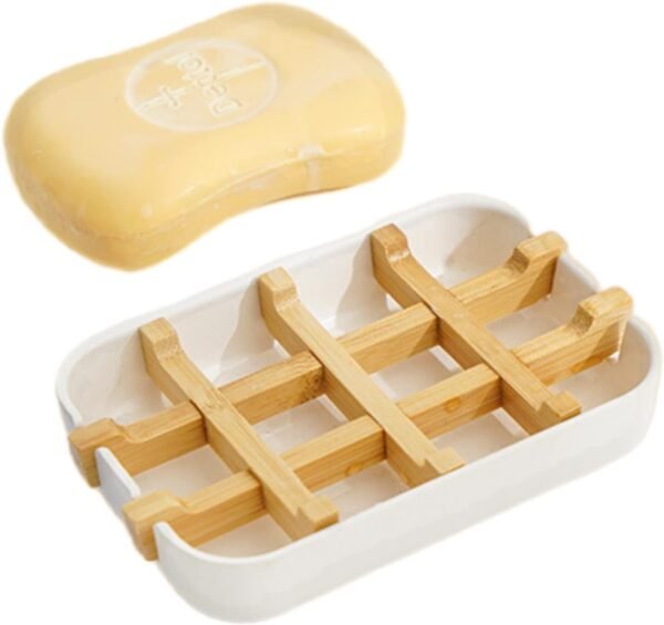Bamboo Soap Dish, Bar Soap Holder Self Draining Soap Dishes for Shower Bathroom Kitchen Sink, Eco-Friendly Wooden Soap Savers Drainage Soap Holder Bathroom Accessories (White)