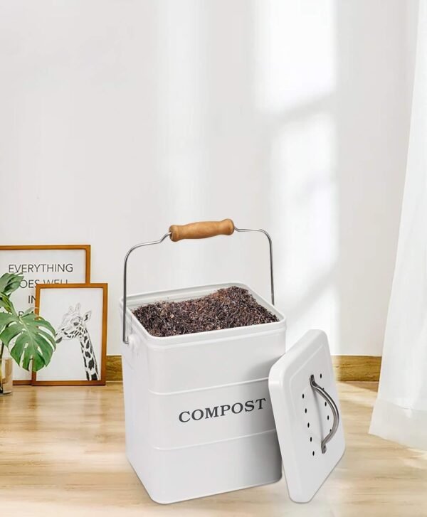 Stainless Steel Compost Bin for Kitchen Countertop,1 Gallon, Includes Charcoal Filter,Compost Bucket Kitchen Pail Compost with Lid -White - Image 7