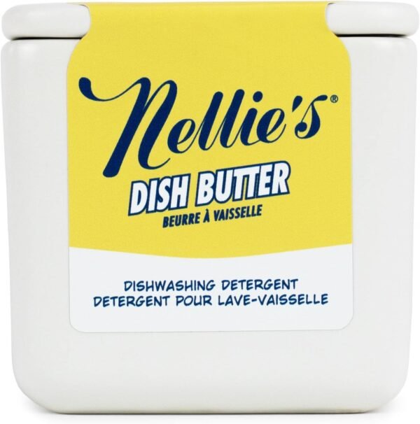 Nellie's Dish Butter - Eco-Friendly Dish Soap Block in a Reusable Ceramic Container - Light Spruce Scent for a Sustainable Dish Cleaning Experience (White)