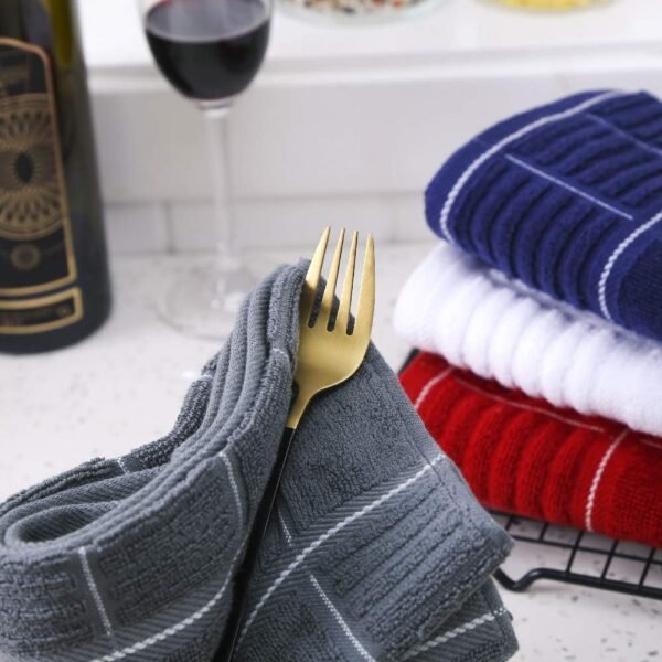 Anyi 100% Cotton Kitchen Towels, Absorbent Dish Towels with Hanging Loop, Soft Kitchen Hand Towels for Washing Drying Dishes(16x26, Set of 3, Navy) - Image 7