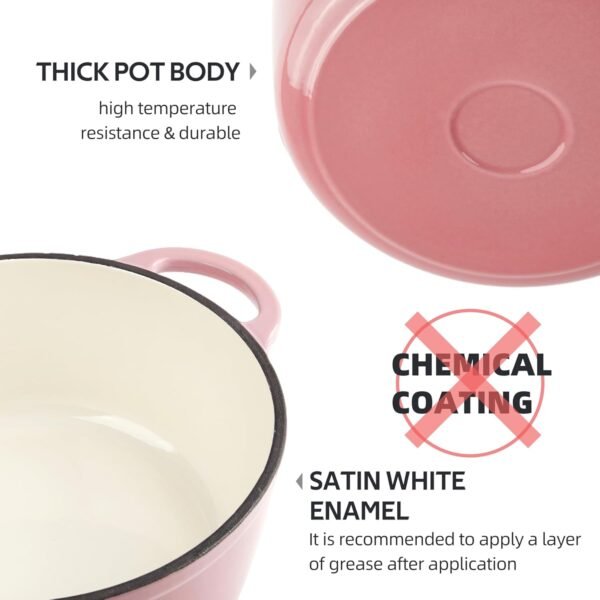 3 Quart Enameled Cast Iron Dutch Oven Pot with Lid, Oven Safe up to 550° F & Dishwasher Safe, Sturdy Dutch Oven Cookware - Image 3