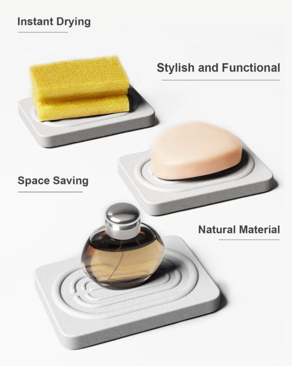 Diatomite Soap Dish Holder, Stone Soap Dish, Quick Dry Stone Soap Holder, Fast Drying Stone Soap Tray, Diatomaceous Earth Soap Dish for Hand Soap, Sponge Holder - Image 4