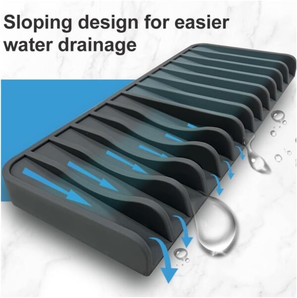 Silicone Self Draining Soap Dish | Dish Sponge Holder | CrazyHome Silicone Soap Tray | for Kitchen and Bathroom Sink | Food-Grade Material | Easy Drainage, Non-Slip Bottom | 2PCS Gray, 10.2"x4.3" - Image 5