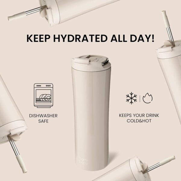 BOTTLE BOTTLE Insulated Water Bottle Coffee Tumblers with Dual-use Lid and Straw Double Walled Iced Travel Coffee Mug for Woman and Man 24oz Stainless Steel Tumbler with Handle - Image 6