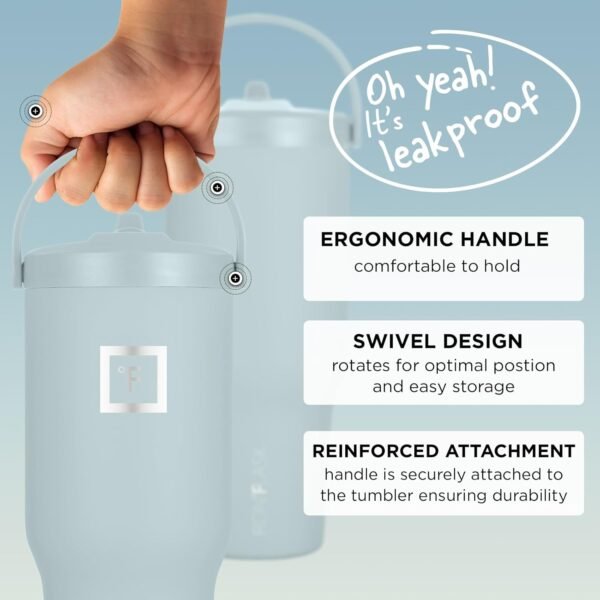 IRON °FLASK Sidekick Insulated Water Tumbler with Straw & Foldable Handle -Stainless Steel Leak-Proof Bottle, Non-Slip Base & Fits Cup Holders for Hot, Cold Drinks - Travel Mug - 30 Oz, Morning Mist - Image 3