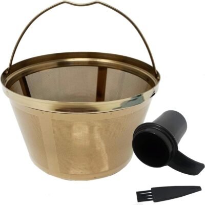 GOLDTONE Stainless Steel Coffee Filter - 8-12 Cup Basket Reusable Metal Filter for Mr. Coffee and Black and Decker Machines - Includes Scoop and Brush