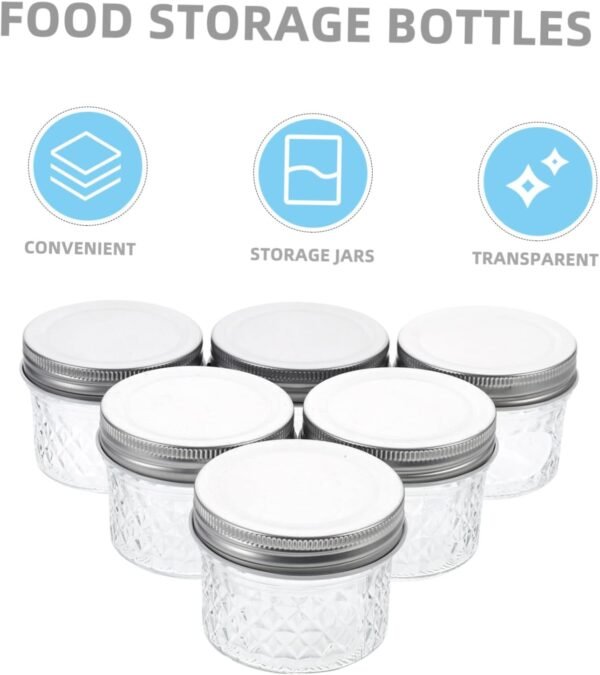 6 Pcs Diamond Mason Jar Airtight Decor Bottle Jars with Lid Canisters Sealed Jam Jars Storage Containers Sourdough Kit with Jars Pickle Bottle Mason Jars Glass Storage Container - Image 6