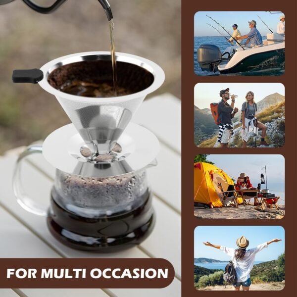 Pour Over Coffee Dripper with Cleaning Brush, Stainless Steel Cone Coffee Filter Fine Mesh Double Layer, Paperless Reusable Coffee Filter, Drip Cone Brew Coffee Strainer(SIZE:Medium) - Image 8