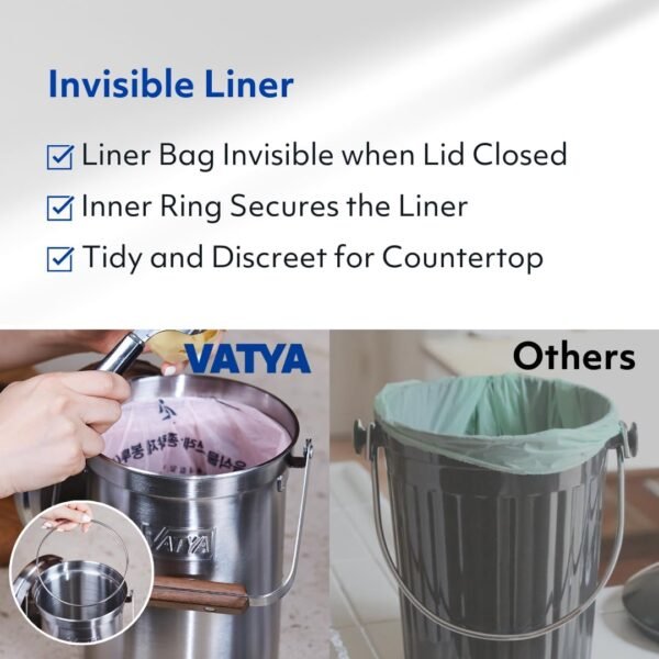 Vatya Stainless Steel Kitchen Compost Bin - NO Filter Countertop Composter, Composting Bucket, Counter Top Small Indoor Food Waste Container with Lid, Odorless Stainless Steel Pail, Small 0.5 Gallon - Image 6