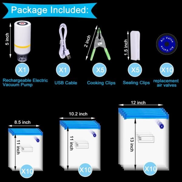 42 PCS Sous Vide Vacuum Sealer Set - 30 Reusable Bags, 5 Clips and Sealing Clips for Anova, Joule Cookers - Image 6