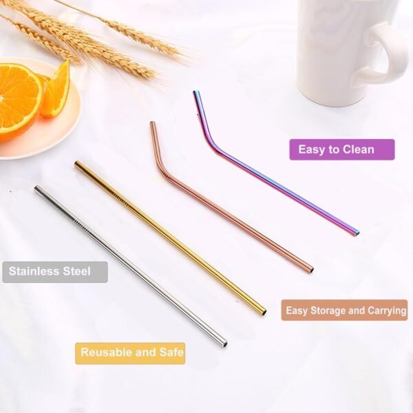 4 Pack Reusable Metal Straws Drinking Straws, 8.5" Stainless Steel Straws with 1 Cleaning Brush - Image 3