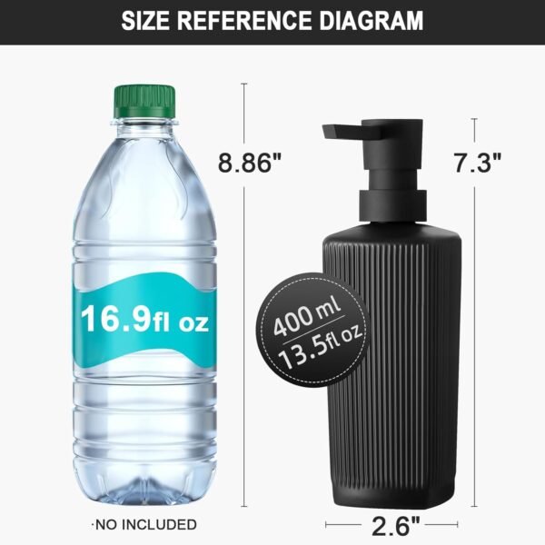 Black Soap Dispenser, Dish Soap Dispenser for Kitchen, Hand Soap Dispenser for Bathroom, Glass Soap Dispenser with Pump, Ribbed Liquid Lotion Dispenser, Bathroom Countertop Soap Dispensers - Image 2