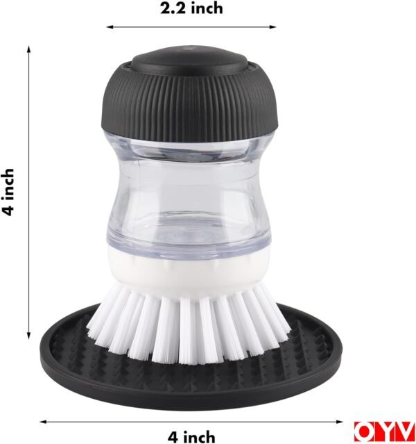 Soap Dispensing Palm Brush, Dish Brush Set with Silicone Drip Tray and One Refill, Kitchen Dish Scrub Brush for Cleaning Pots, Pans. - Image 6