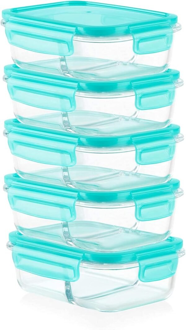 Pyrex Mealbox 10-Pc Bento Box Set, 2.3-Cup Divided Glass Food Storage Containers Set, Non-Toxic, BPA-Free Latching Lids, Freezer, Microwave and Top-Rack Dishwasher Safe, Compartment Bento Lunch Box - Image 5