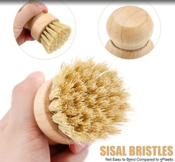 2pcs Bamboo Cleaning Brush Combo Set, Multifunctional Dishwashing and Pot for Kitchen, Plaster Household Cleaning, Sustainable Handle Solid Wood Wash Divine Natural Sisal Kitchen Short Coconut - Image 3
