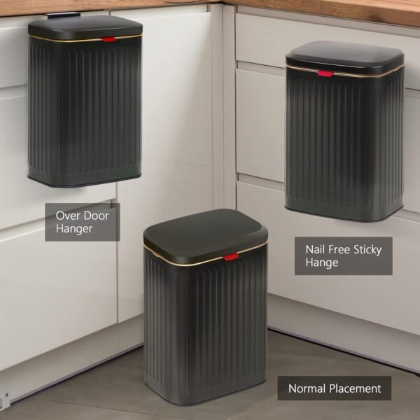 Hanging Trash Can Compost Bin with Lid for Kitchen Cabinet Door,Stainless Steel Countertop Compost Bin with Removable Inner Bucket,Wall-Mounted Kitchen Garbage Can (Black/2.1 Gal) - Image 5