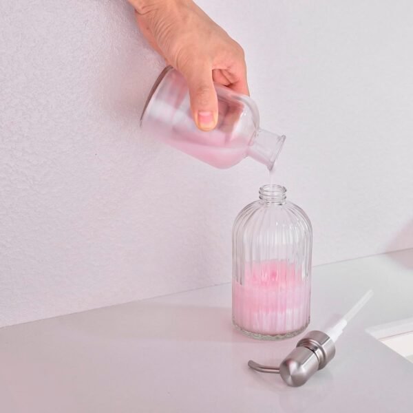 Glass Soap Dispensers with Brushed Nickel Pump Head, Hand Soap Dispenser for Kitchen and Bathroom, Heavey Glass Soap Dispenser 15oz, High Purity Glass - 1 Pack - Image 3