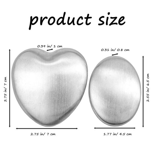 2 PCS Stainless Steel Soap, Magic Metal Odor Remover Bar Eliminating Smells Like Fish Onion Garlic Scents from Hands and Skin, Kitchen Gadgets (Heart Shape + Oval) - Image 2