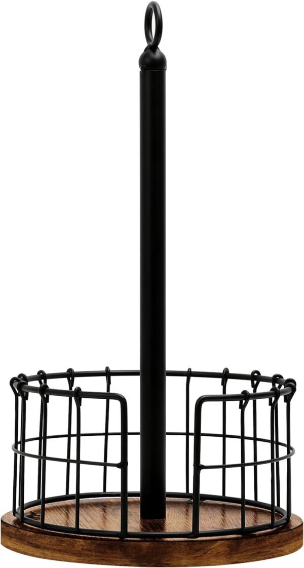 Homode Paper Towel Holder Stand, Countertop Paper Towel Holder with Weighted Base, Farmhouse Standing Paper Towel Roll Dispenser for Kitchen Counter, Fits Standard or Jumbo-Sized Rolls, Rustic Brown