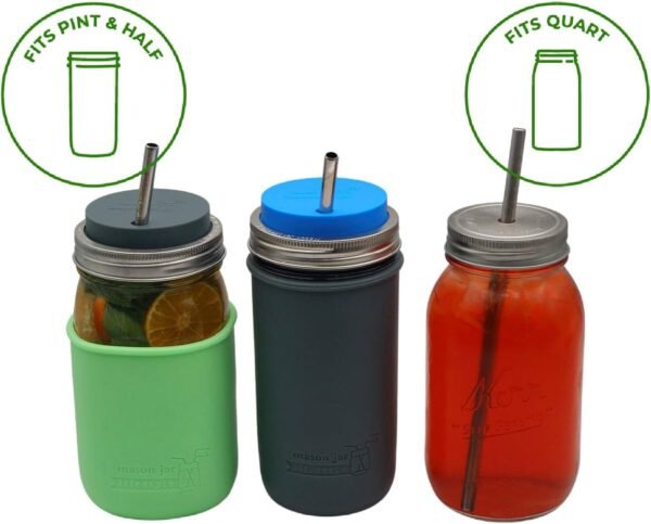 Long Safer Rounded End Stainless Steel Metal Straws for Large Cups, Tall Glasses, or Quart Mason Jars (4 Pack + Cleaning Brush + Bag) - Image 2