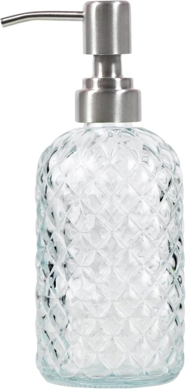 Bathroom & Kitchen Glass Hand and Dish Soap Dispenser with 304 Rustproof Stainless Steel Pump (Clear)