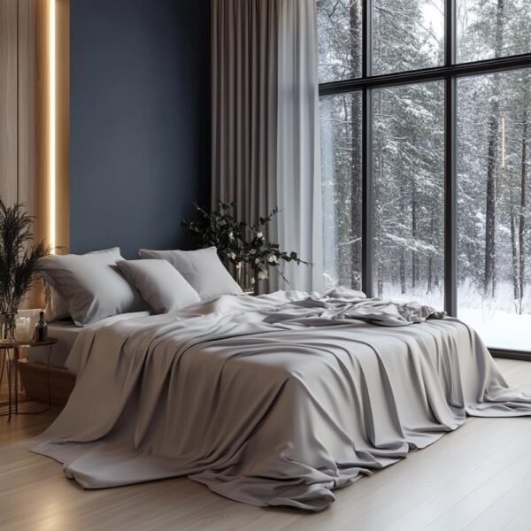 JSELF 100% Organic Viscose from Bamboo Sheets Queen Size Set - Ultra Soft & Luxuriously Cooling Sheets for Hot Sleepers, Double Stitching, 16" Deep Pocket, 4PCS Queen Size Bed Sheets Set (Grey) - Image 8