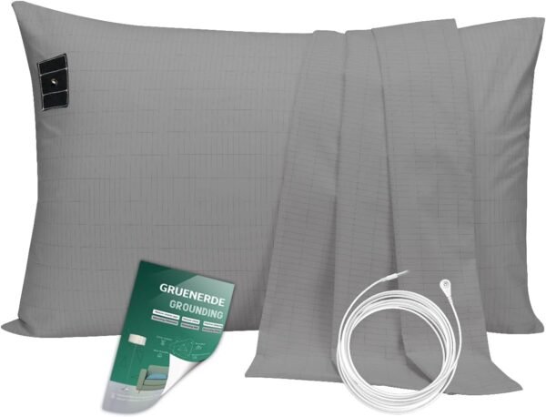 Grounding Pillowcase Queen Conductive Grounding Mat for Bed with 15ft Grounding Cord Organic Cotton Improve Sleep Gray 20x30in