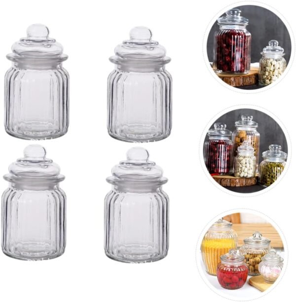 Cabilock 4pcs Glass Bottle with Lid Canister Food Storage Containers with Lids Airtight Clear Bins Storage Organization Tray Cups Pet Labels Honey Container Glass Tea Container Transparent - Image 2