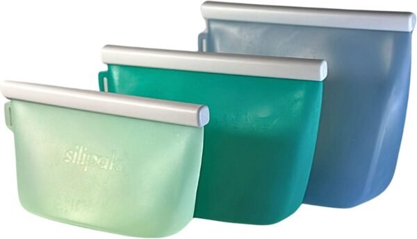 Reusable Silicone Food Storage Bags, 3 pack, Multi Use Leakproof Meal Prep Containers & Freezer Bags, Lunch Bags | Makeup Bag & Travel Containers | BPA Free, Dishwasher and Microwave Safe