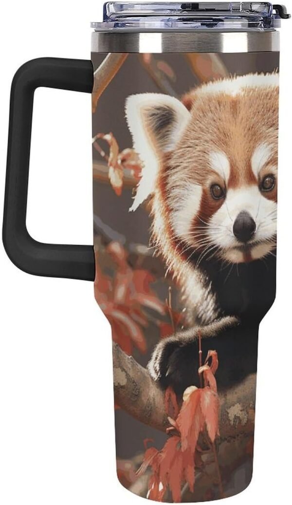 40 Oz Tumbler with Straw 304 Stainless Steel Water Bottle with Handle Lid Travel Mug Reusable Car Red Panda Cup for Home Office Outdoor Suitable - Image 4
