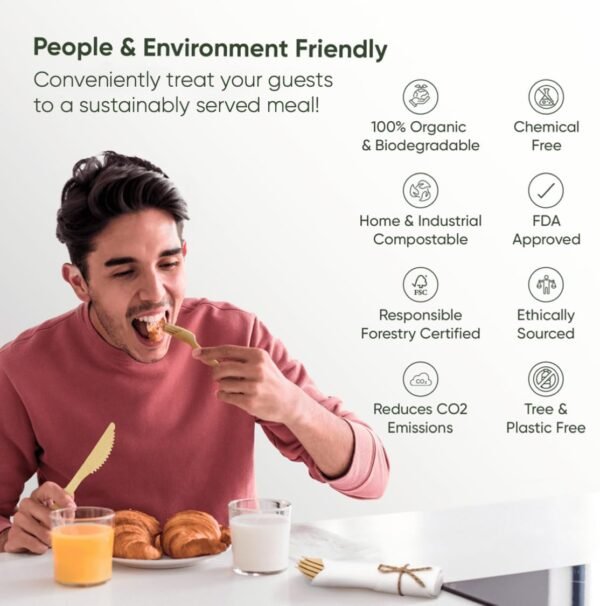 Premium Pre-Rolled Napkin and Bamboo Cutlery Set (30 Pack, 120 PCS) 100% Biodegradable, Eco-Friendly, Disposable Wrapped Cutlery - Includes Pre-Wrapped Bamboo Forks, Knives, Spoons, & Napkins - Image 5