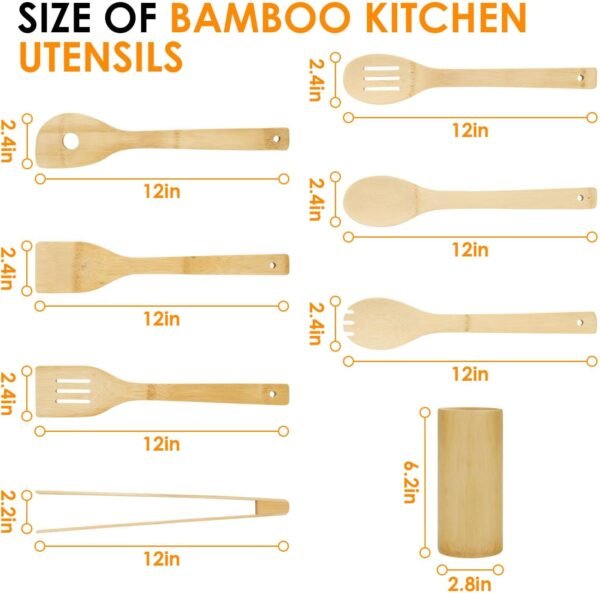 Bamboo Wooden Spoons for Cooking 8Pcs, Wooden Cooking Utensils Sets, Wooden Kitchen Utensils Set, Bamboo Wooden Utensil Set, Wooden Spatula for Cooking, Wood Spatula, Wood Utensils kitchen essentials - Image 5