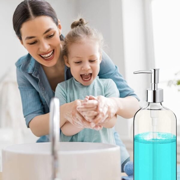 Clear Soap Dispenser with Rust Proof Pump, Waterproof Labels (2 Pack,16 Oz), Soap Dispenser Bathroom, Plastic Hand Soap Dispenser, Dish Soap Dispenser for Kitchen - Image 6
