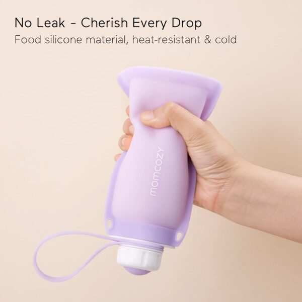 No Leak Momcozy Silicone Breastmilk Storage Bags, Reusable Breastmilk Freezer Storing Bags for Breastfeeding, 8.5oz/250ml Breast Milk Saver, Leakproof Baby Food Pouches, BPA Free (Gray, 5pcs) - Image 3