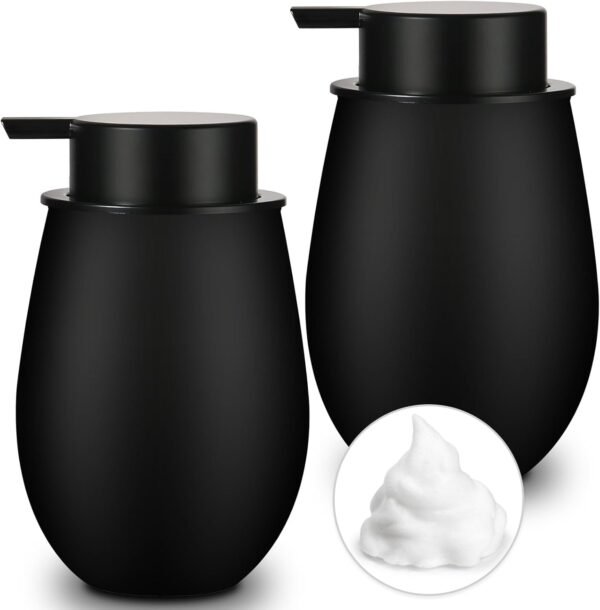 Foaming Soap Dispenser, 2 Pack Black Foam Hand Soap Dispenser Bathroom, 16 Oz Glass Dish Foaming Pump Bottle for Kitchen, Refillable Modern Foamy Dispensers Bottles Containers